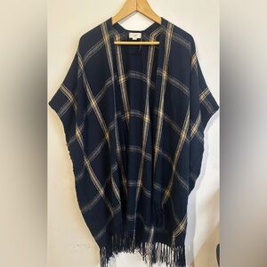 LOFT Navy and Cream Plaid Poncho